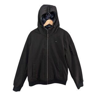 Tommy Hilfiger Hooded Bomber Jacket Mens Black Soft Shell Full Zip Lined Size M